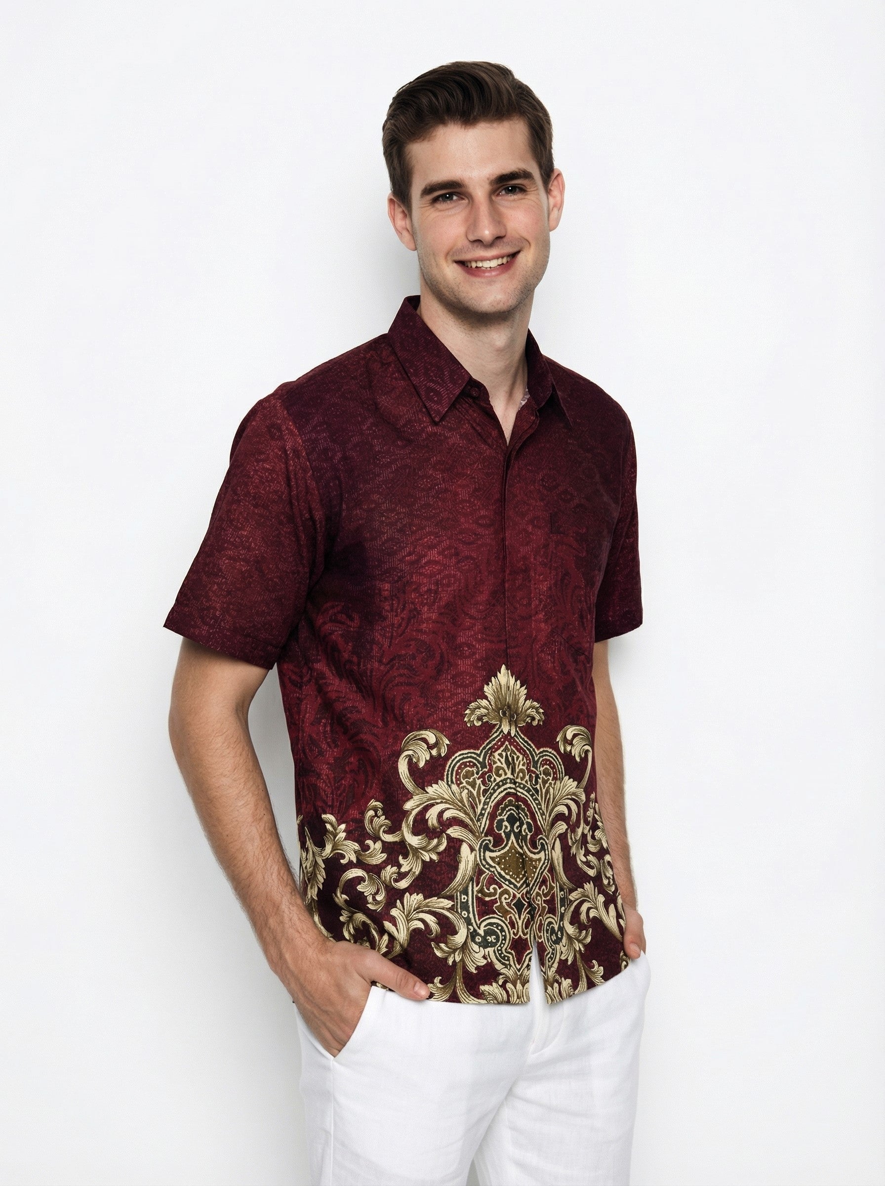 batik dress shirt Men's Big & Tall Westport Black Short Sleeve Batik Print Camp Shirt Purple / 3XB