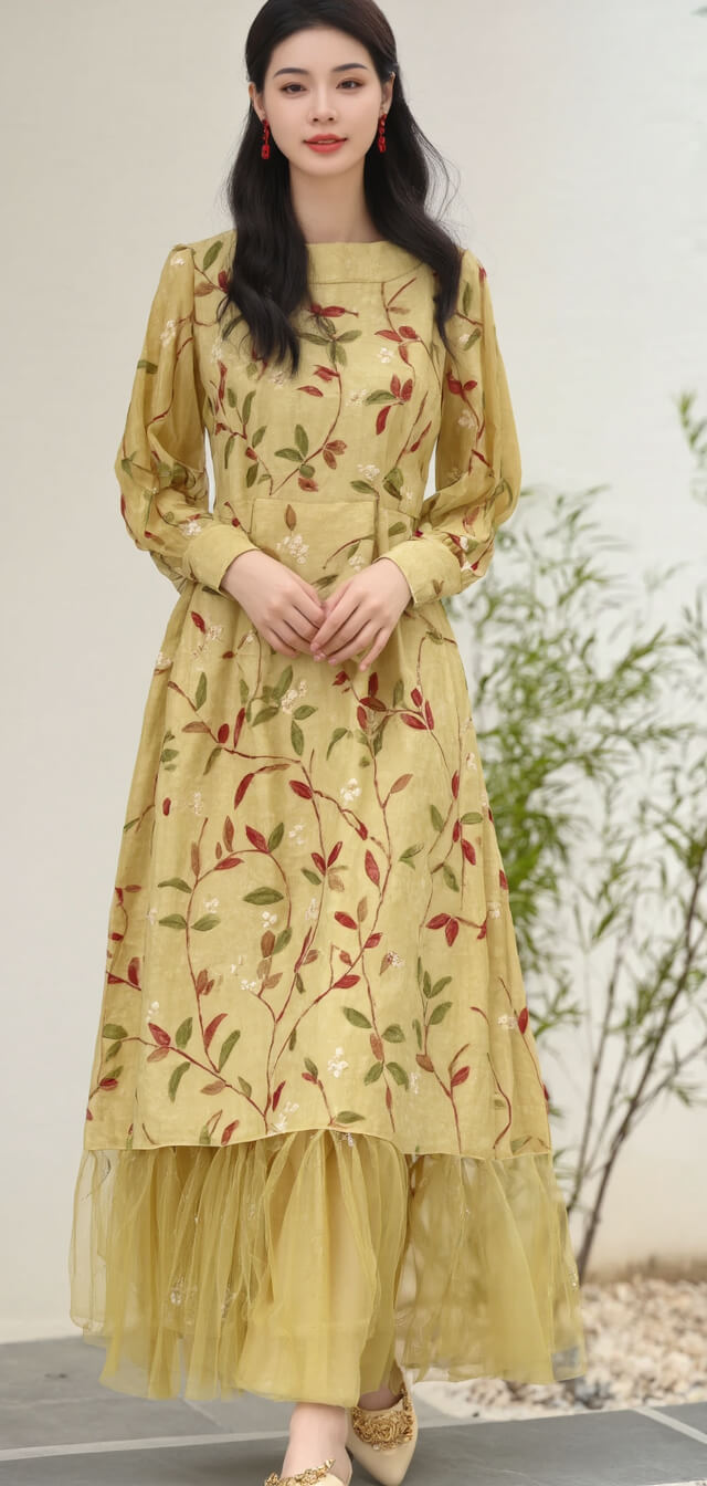 Women's Fusion Batik Dress - Golden Hour Vines