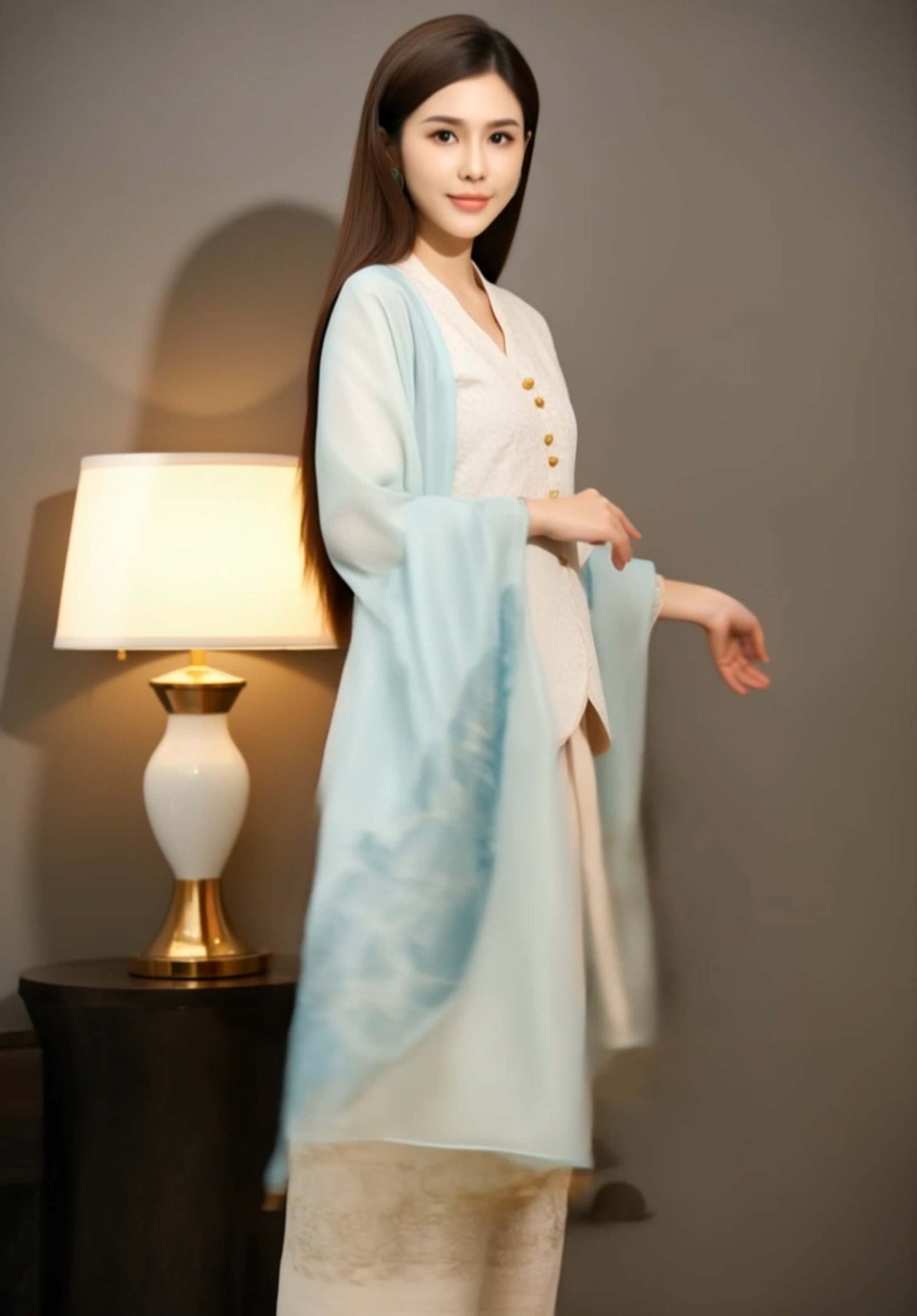 Women's Fusion Batik Kebaya Set - Ivory Rain 3