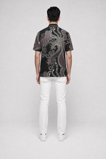 Mens Batik Shirt – Nocturnal Garden | Short Sleeves