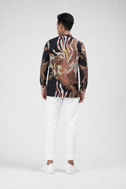 Mens Batik Shirt – Scarlet Phoenix | Long Sleeves