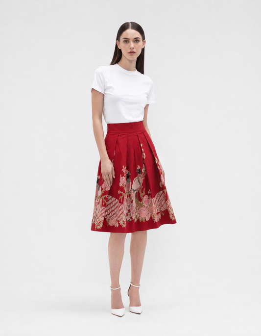 Women’s Batik Box Pleat Skirt – Prosperity in Bloom