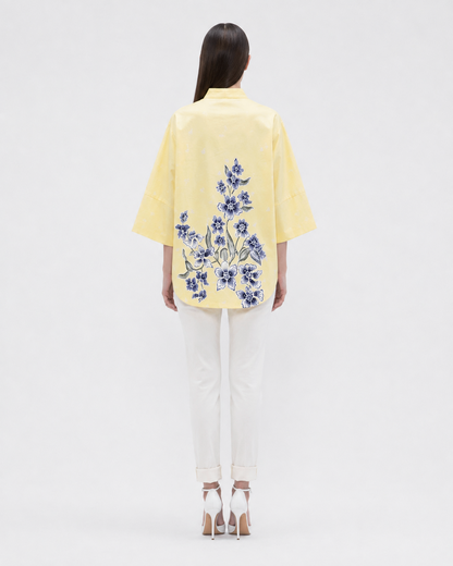 Women’s Batik Frog Button Oversized Top – Prosperity in Bloom