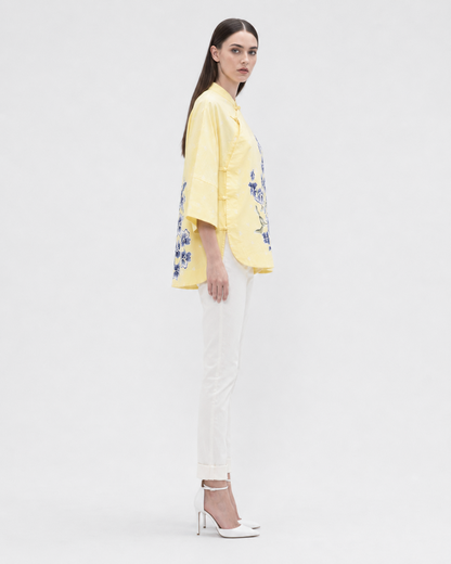 Women’s Batik Frog Button Oversized Top – Prosperity in Bloom