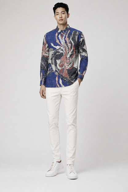 Mens Batik Shirt – Azure Phoenix | Long Sleeves
