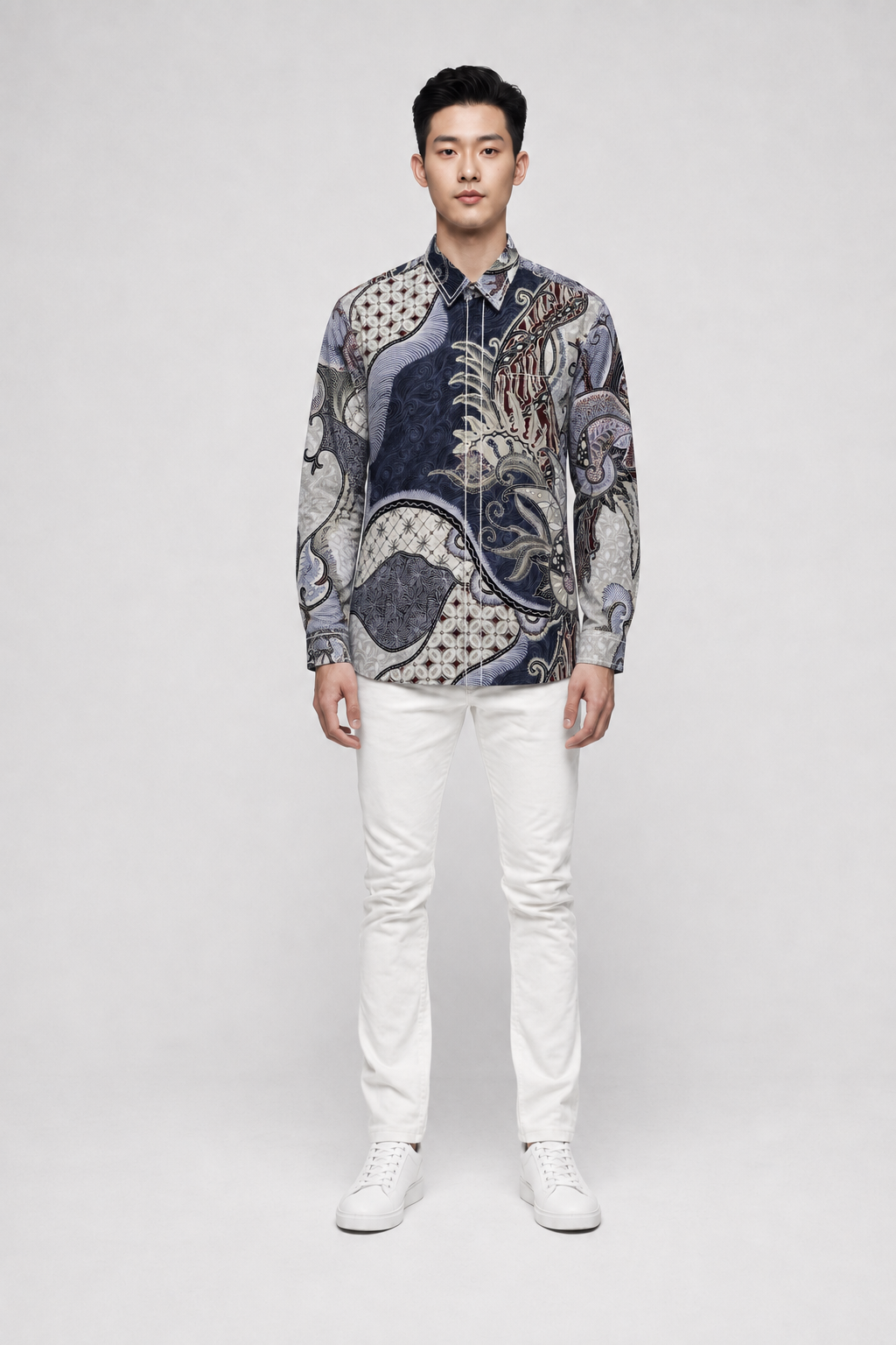 Mens Batik Shirt – Ivory Current | Long Sleeves