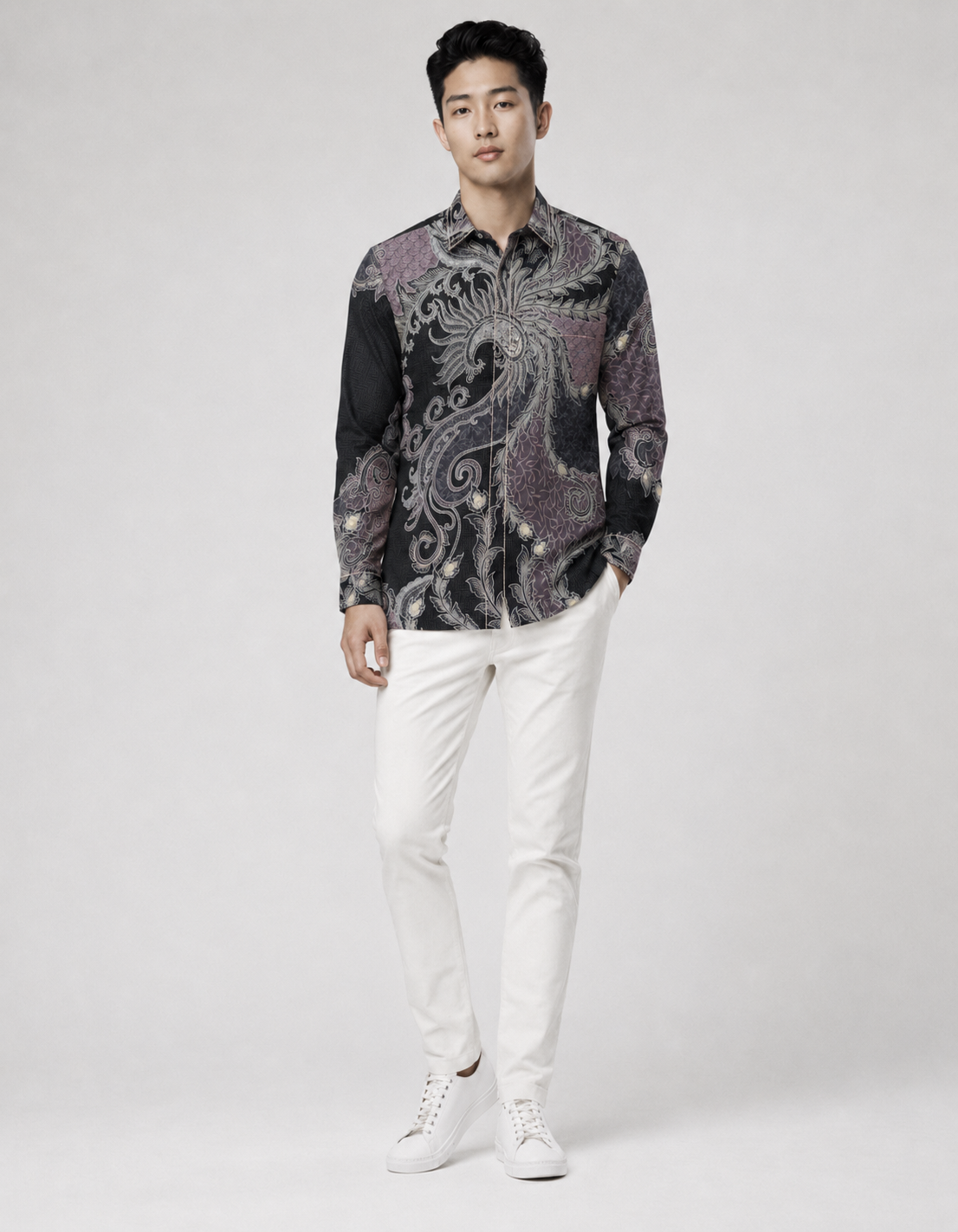 Mens Batik Shirt – Nocturnal Garden | Long Sleeves