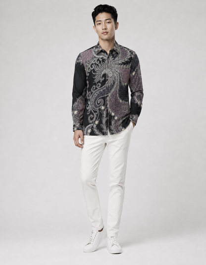 Mens Batik Shirt – Nocturnal Garden | Long Sleeves