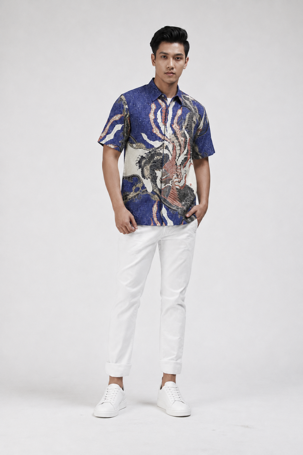 Mens Batik Shirt – Azure Phoenix | Short Sleeves