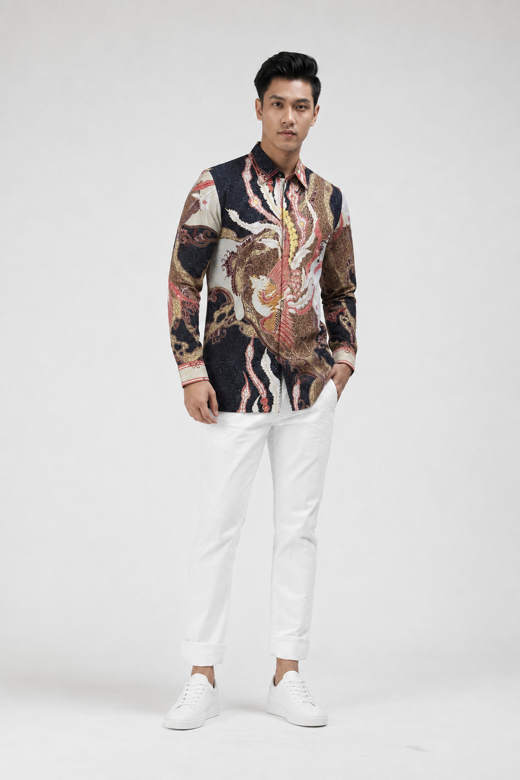 Mens Batik Shirt – Scarlet Phoenix | Long Sleeves