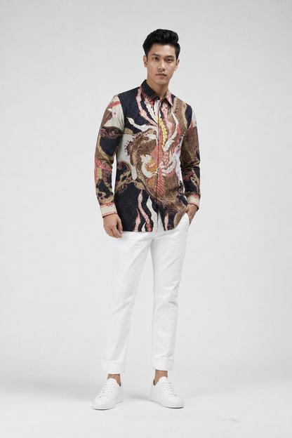 Mens Batik Shirt – Scarlet Phoenix | Long Sleeves