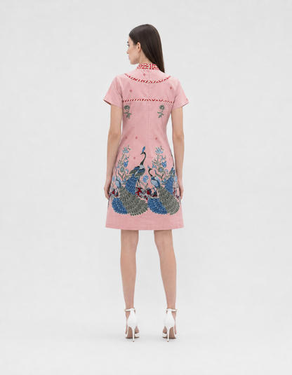 Women’s Batik Mandarin A-Line Dress – Prosperity in Bloom