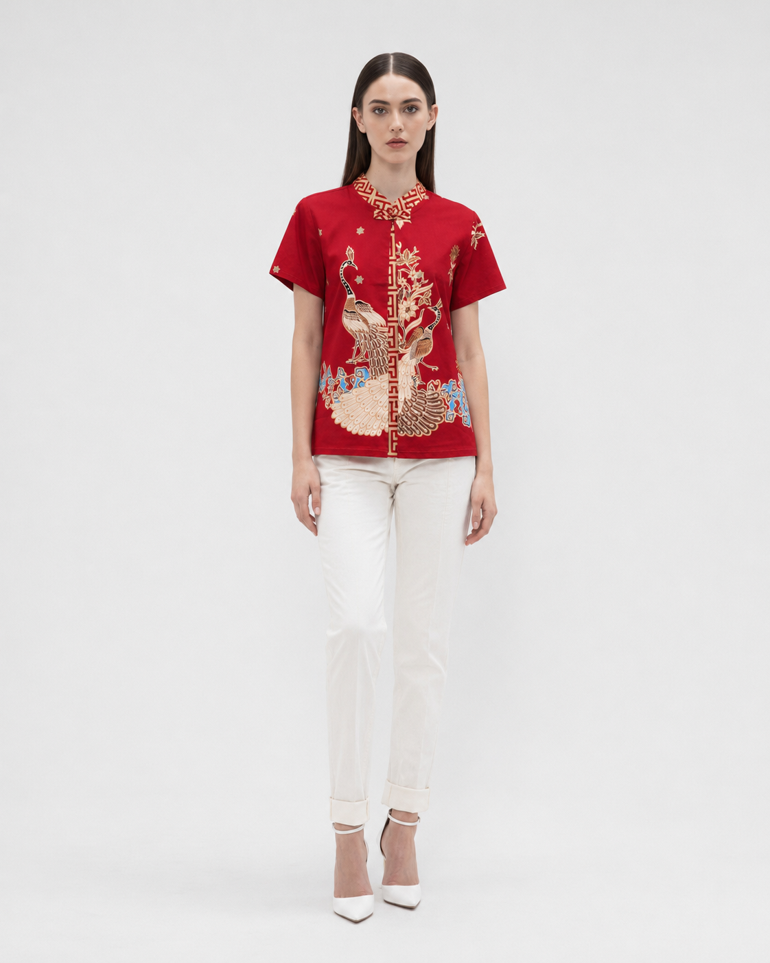 Women’s Batik Mandarin Blouse – Prosperity in Bloom