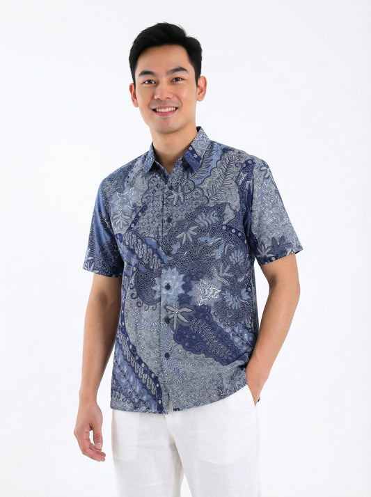 Men's Batik Shirt – Azure Fern | Short Sleeves