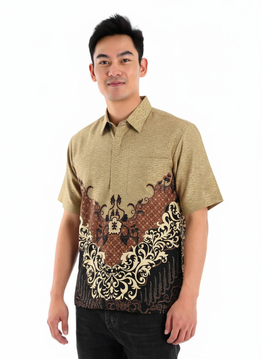 Men’s Batik Shirt – Bronze Crest | Short Sleeves
