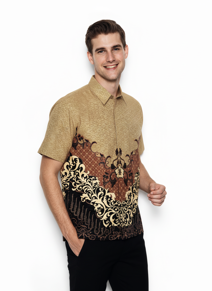 Men’s Batik Shirt – Bronze Crest | Short Sleeves 3