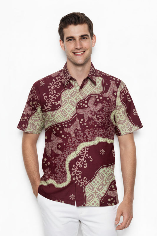 Men's Batik Shirt – Crimson Laurel | Short Sleeves1