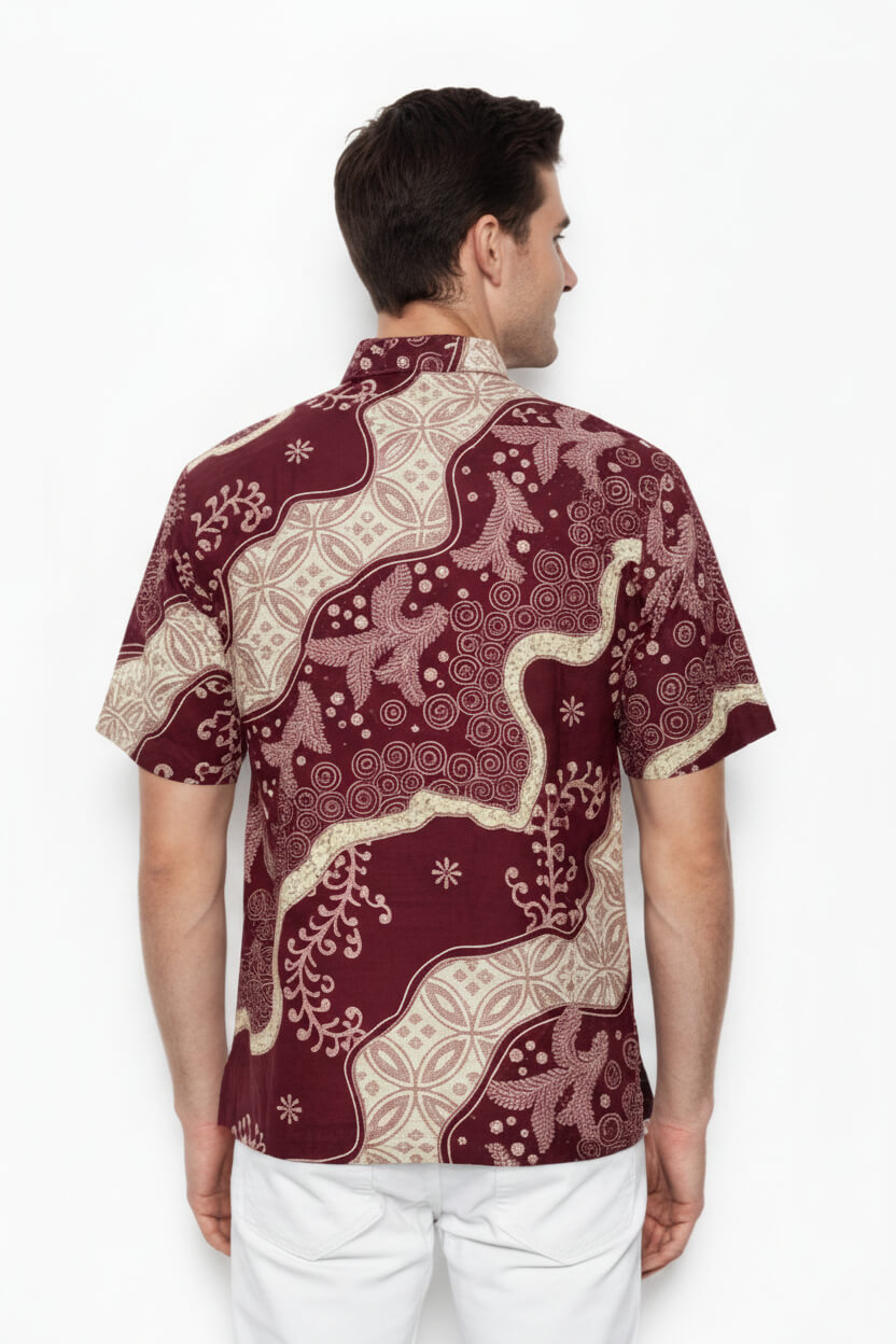 Men's Batik Shirt – Crimson Laurel | Short Sleeves2