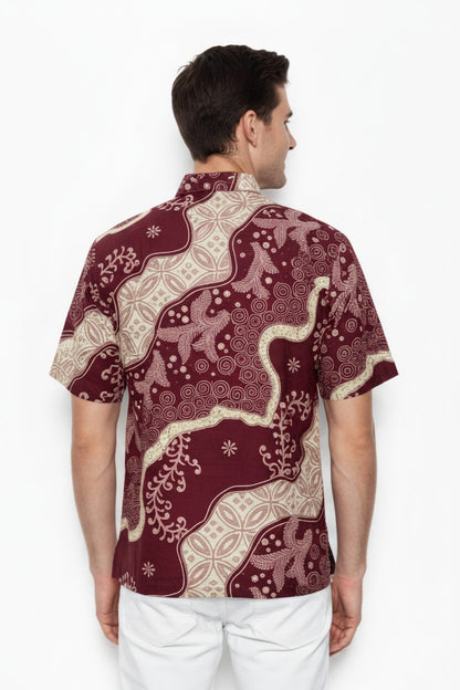 Men's Batik Shirt – Crimson Laurel | Short Sleeves2