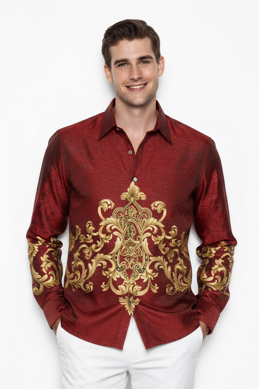 Men’s Batik Shirt – Crimson Regal | Long Sleeves1