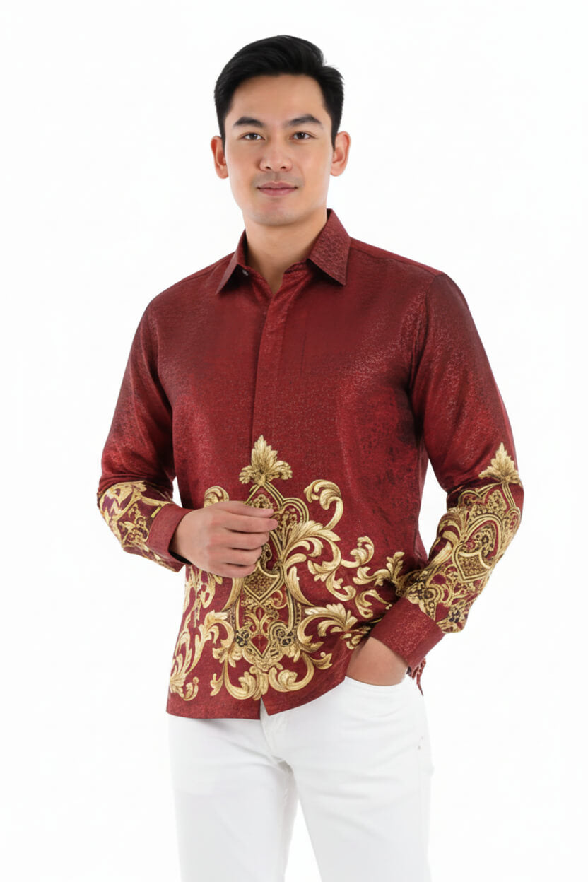 Men’s Batik Shirt – Crimson Regal | Long Sleeves3