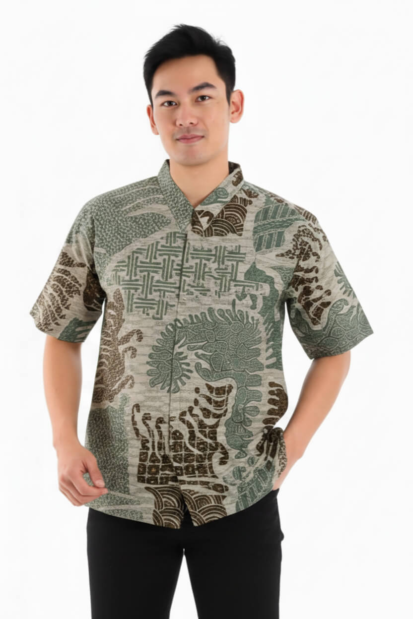Men’s Batik Shirt – Forest Mosaic | Short Sleeve 3