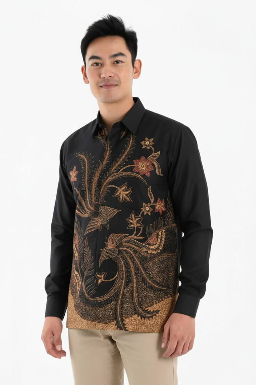Men’s Batik Shirt – Golden Aviary | Long Sleeves3