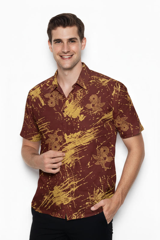 Men's Batik Shirt – Golden Maranta | Short Sleeves | Batik Singapore1
