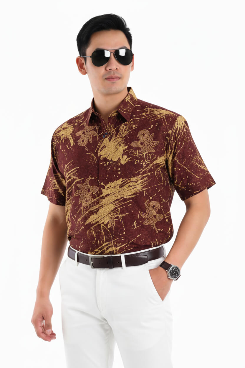 Men s Batik Shirt Golden Maranta Short Sleeves Batik Singapore men-s-batik-shirt-golden-maranta-short-sleeves-batik-singapore