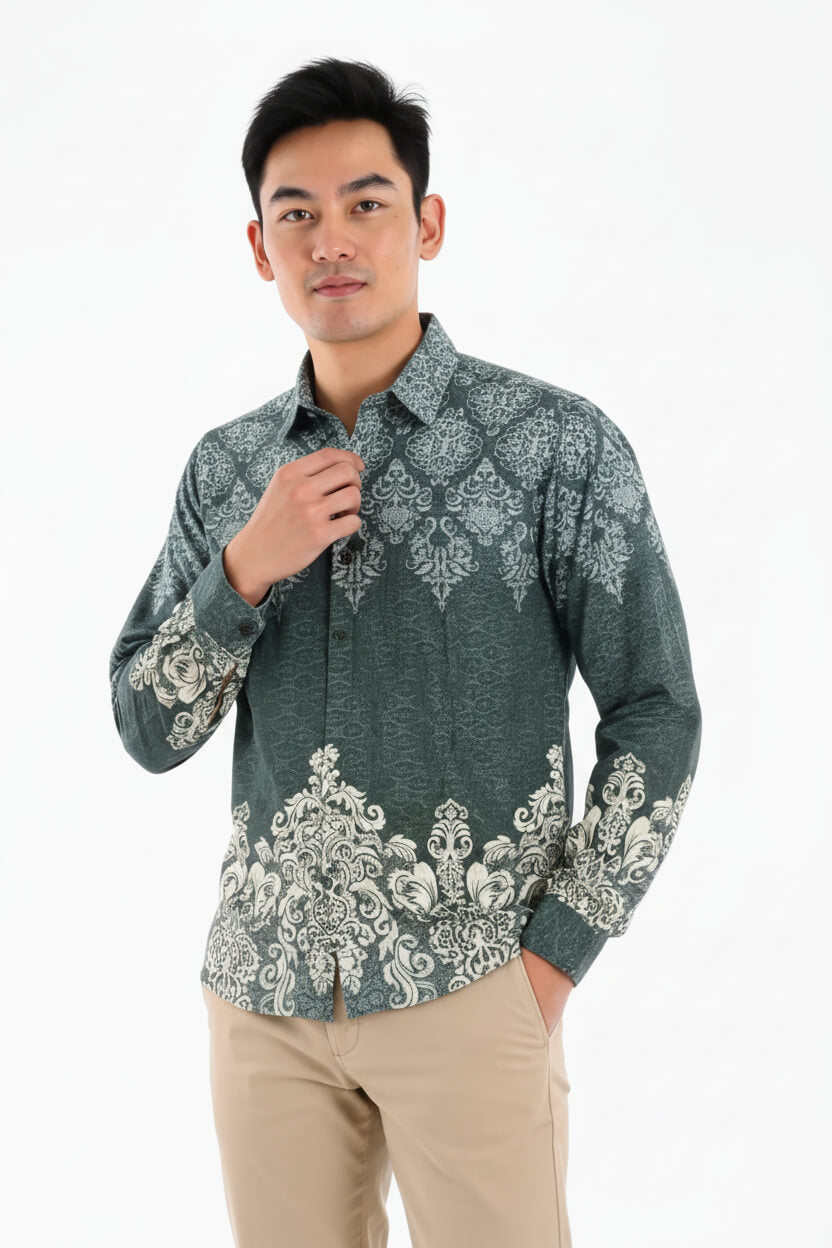 Men’s Batik Shirt – Jade Sovereign | Long Sleeves1