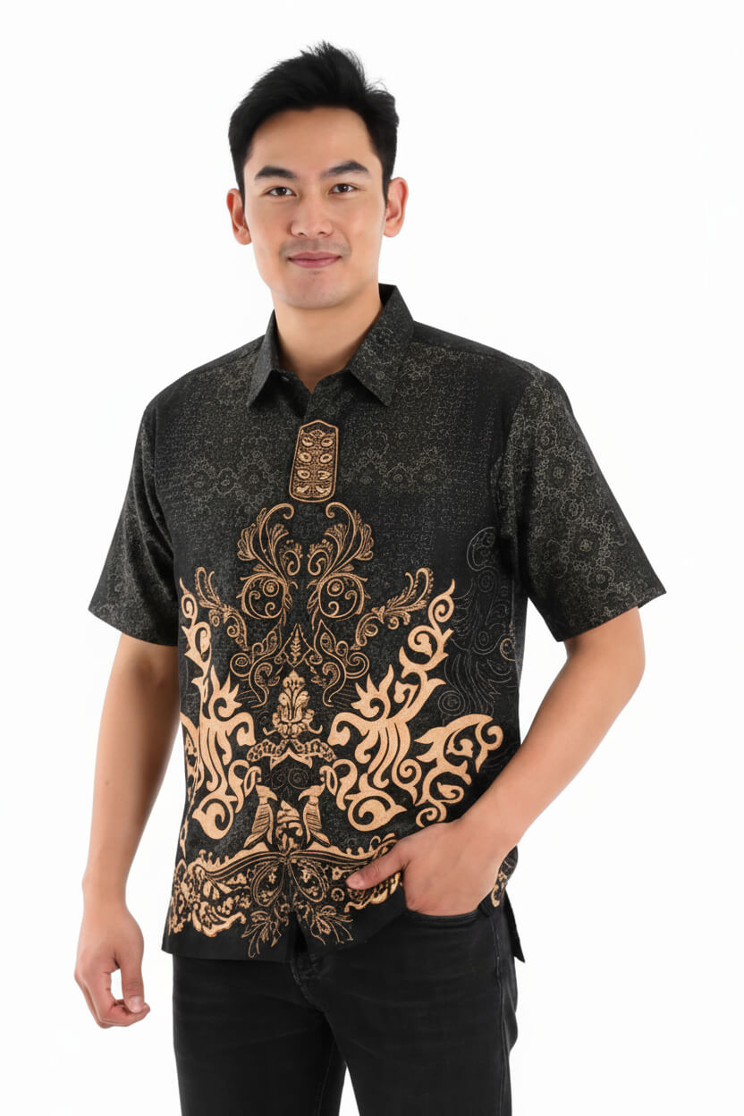 Men’s Batik Shirt – Obsidian Crest | Short Sleeves1