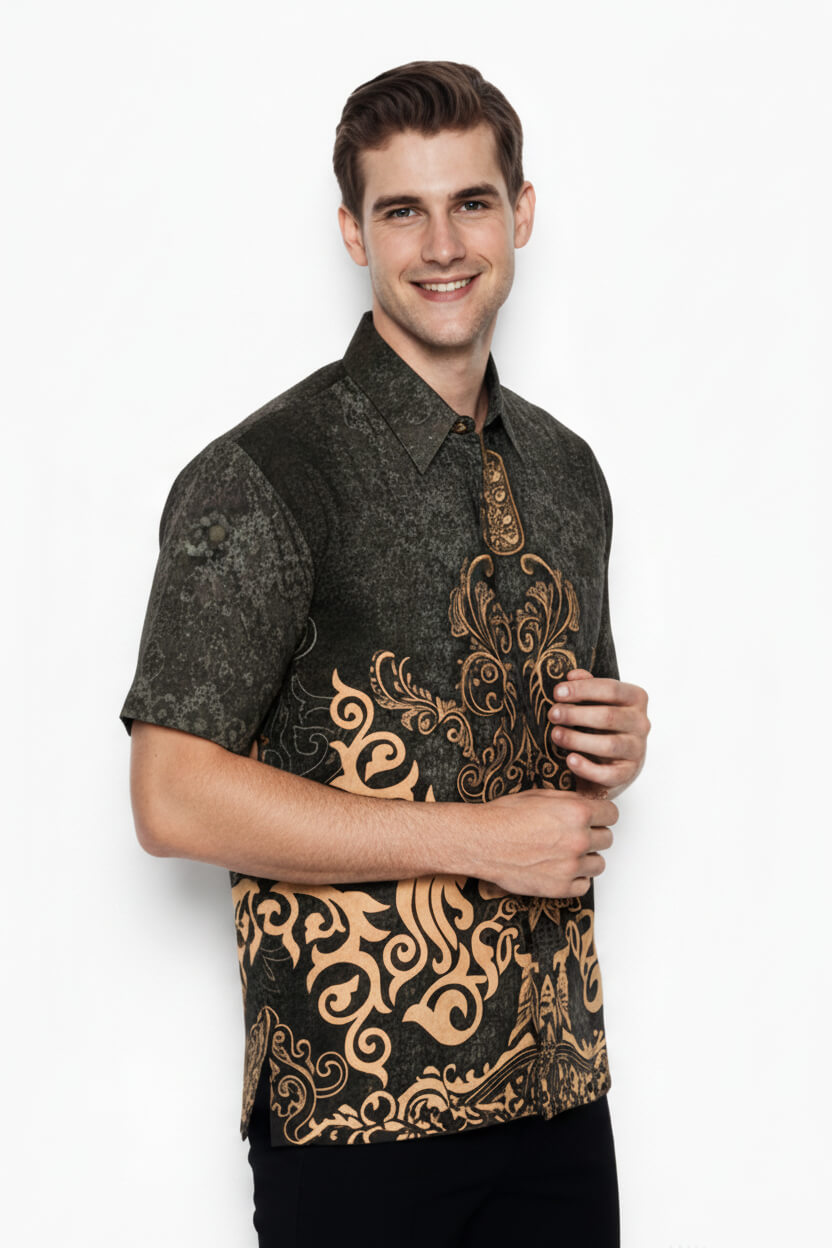 Men’s Batik Shirt – Obsidian Crest | Short Sleeves3