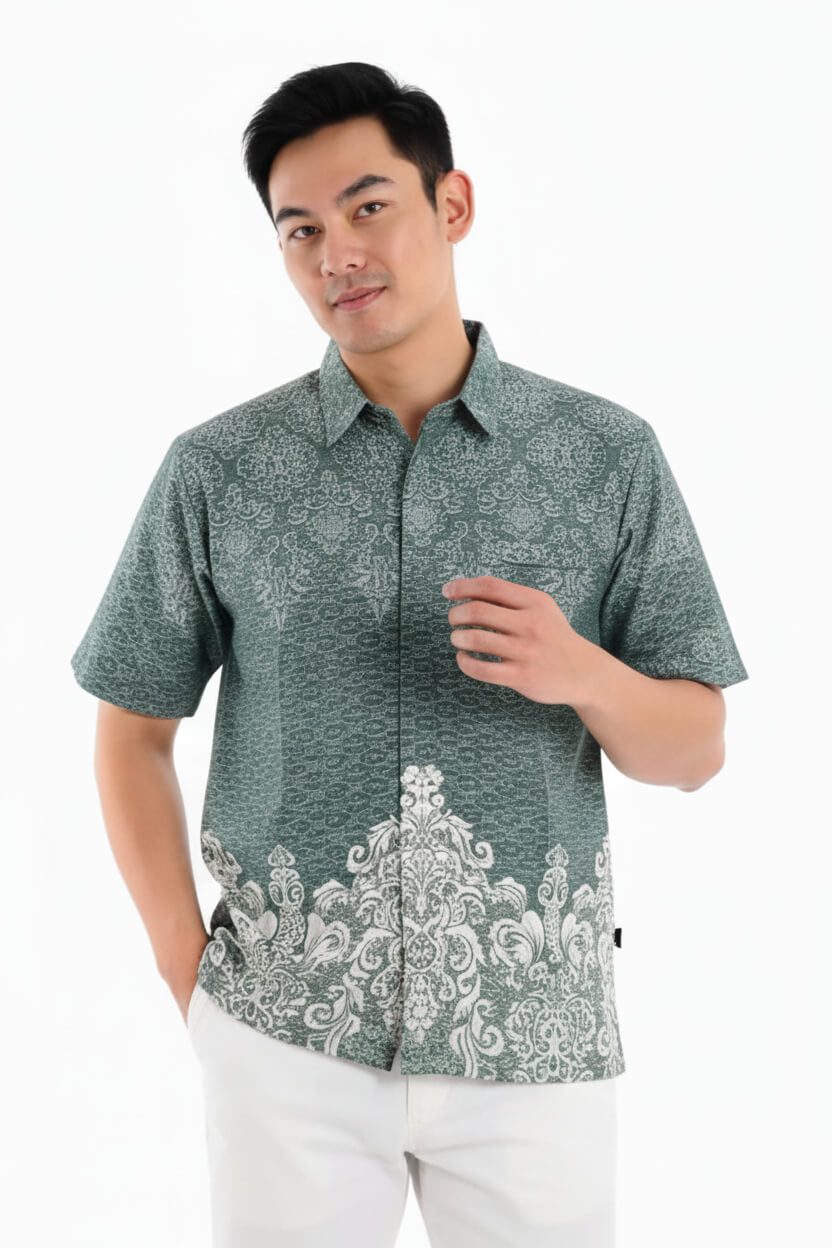 Men’s Batik Shirt – Sage Crest | Short Sleeves2