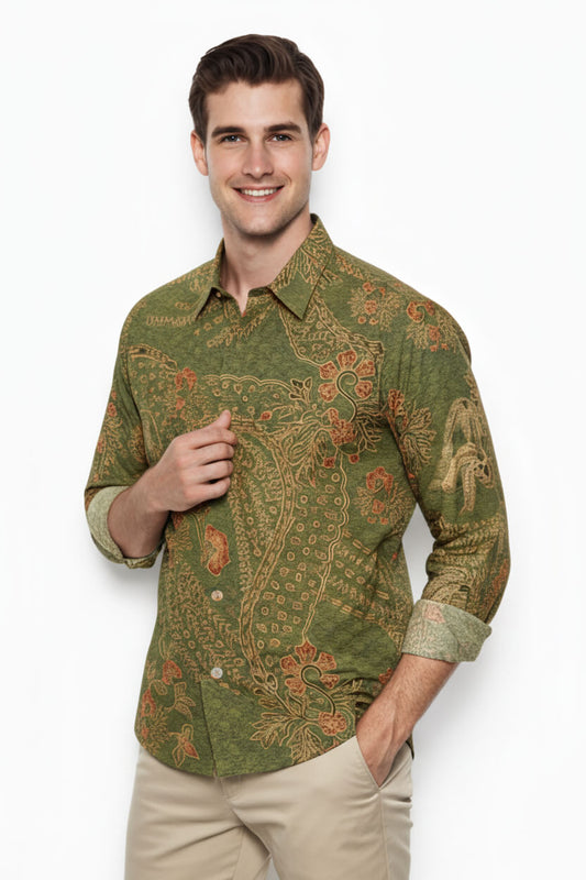 Men's Batik Shirt – Verdant Ember | Long Sleeves1