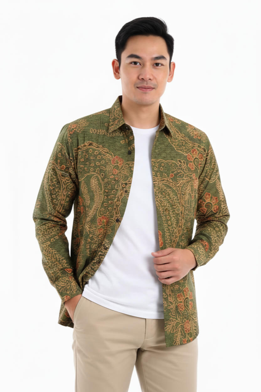 Men's Batik Shirt – Verdant Ember | Long Sleeves2
