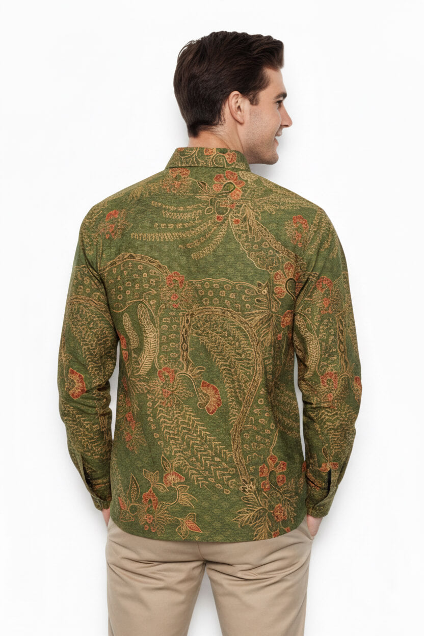 Men's Batik Shirt – Verdant Ember | Long Sleeves3