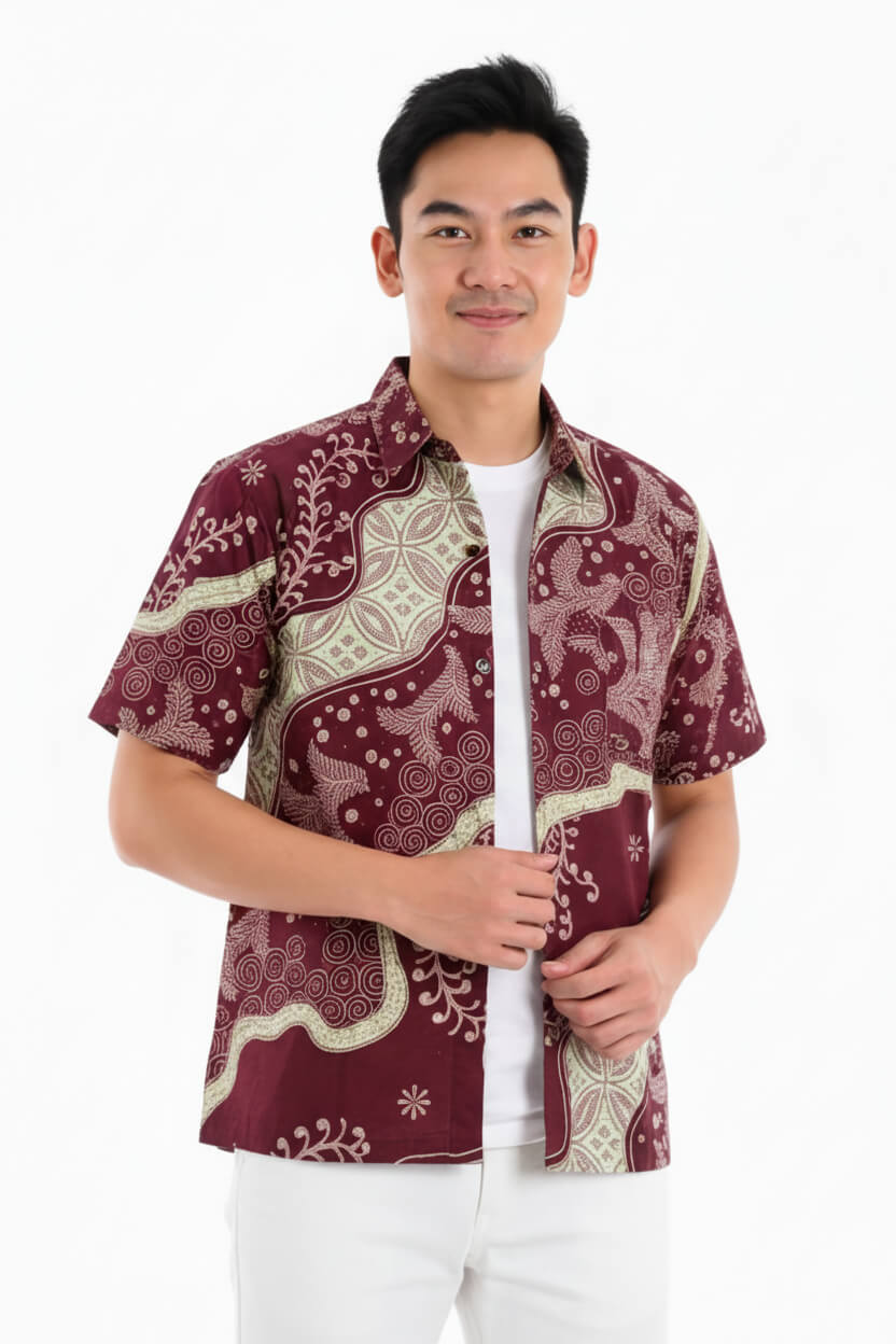 Men's Batik Shirt – Crimson Laurel | Short Sleeves3