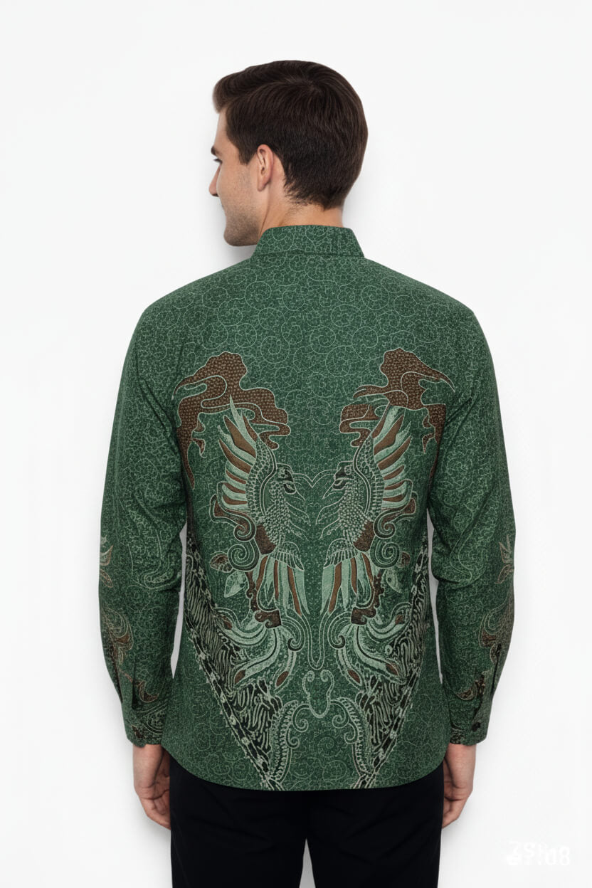 Men’s Batik Shirt – Emerald Phoenix | Long Sleeves2