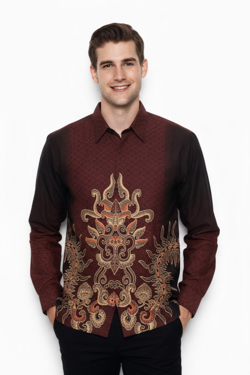 Men’s Batik Shirt – Regal Flame | Long Sleeves1