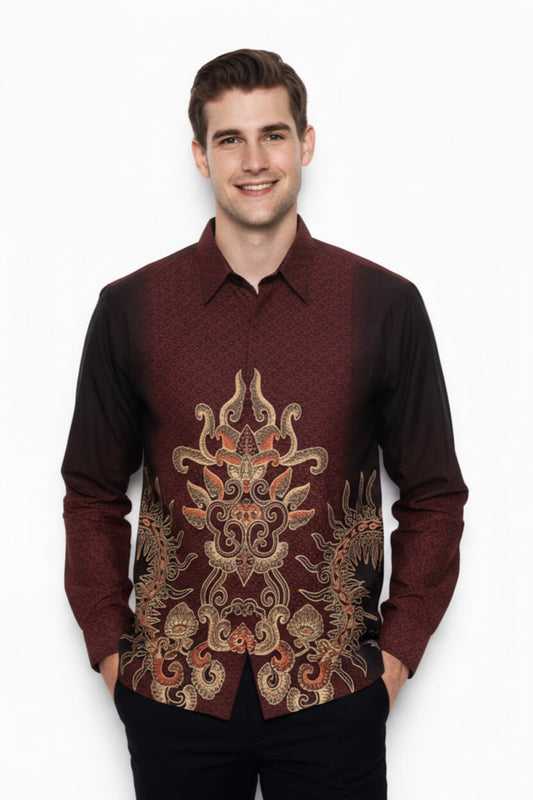 Men’s Batik Shirt – Regal Flame | Long Sleeves1