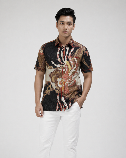 Mens Batik Shirt – Scarlet Phoenix | Short Sleeves