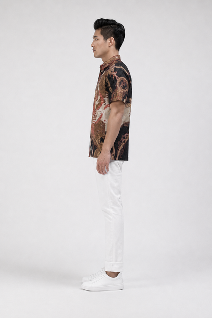 Mens Batik Shirt – Scarlet Phoenix | Short Sleeves
