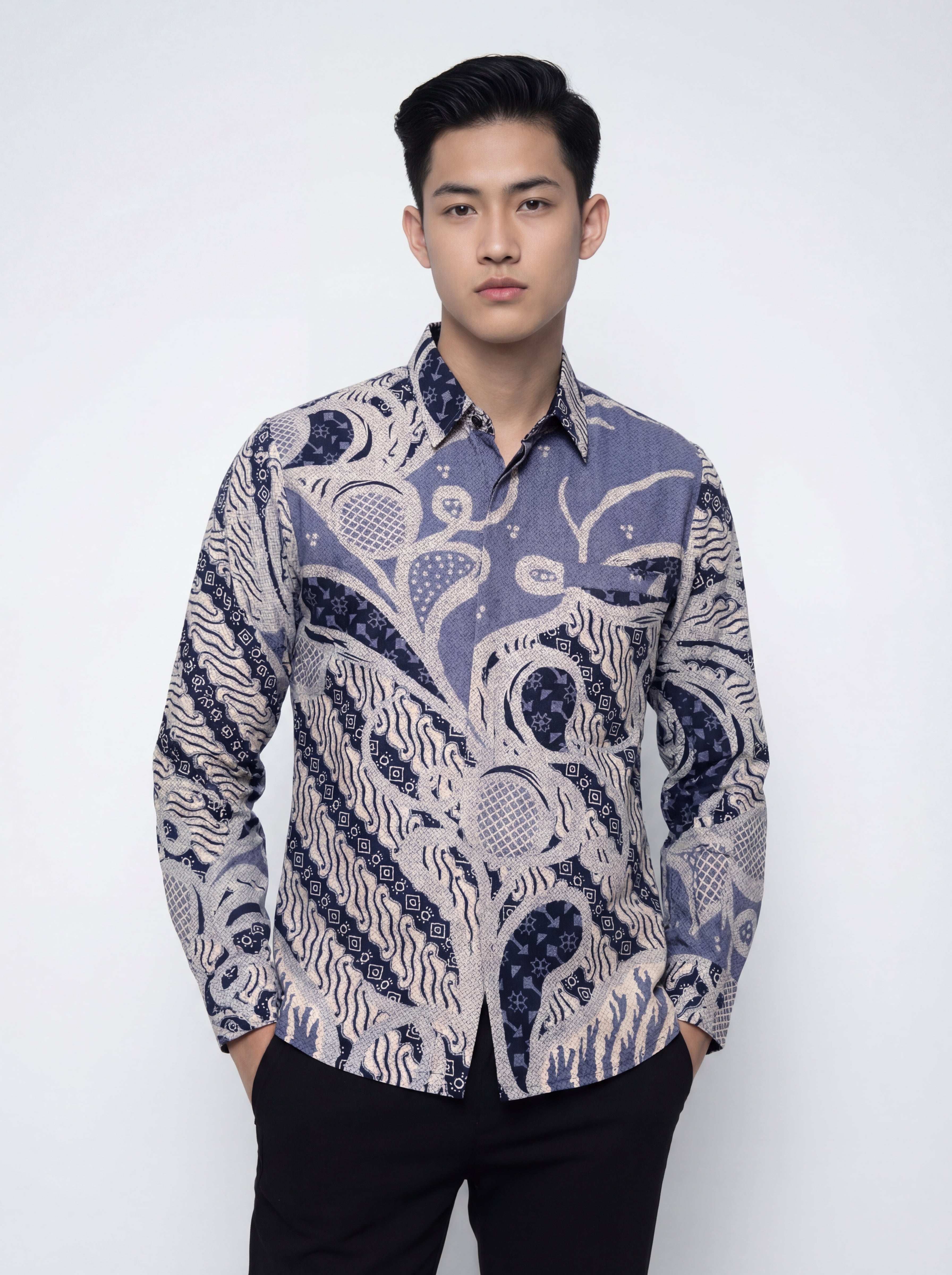Men's Batik Shirt – Midnight Wave | Long Sleeves