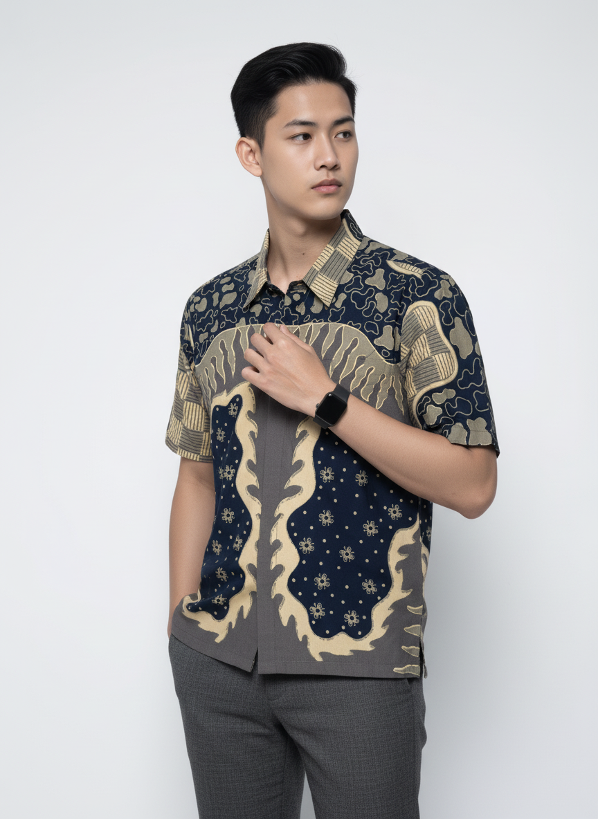 Men's Batik Shirt – Obsidian Flow | Short Sleeves