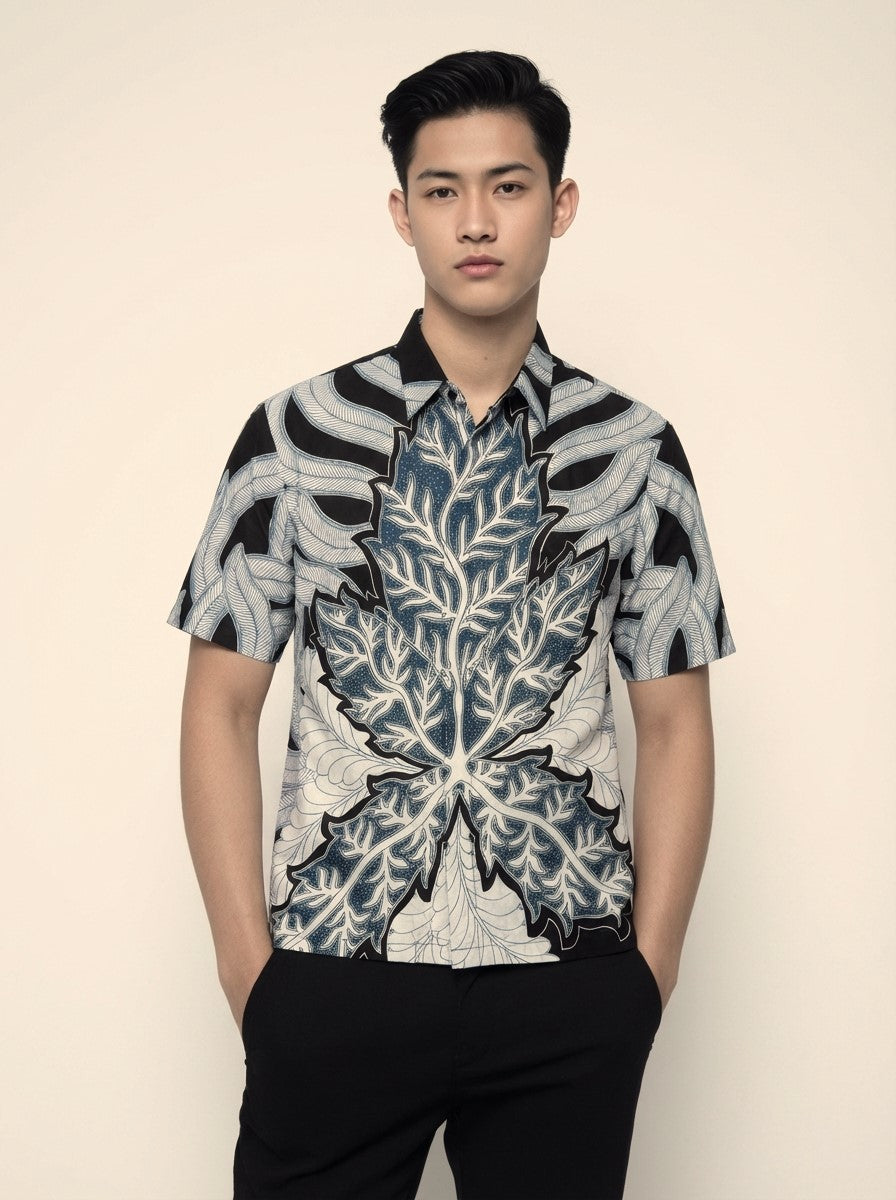 Men's Batik Shirt – Palmate Azure | Short Sleeves