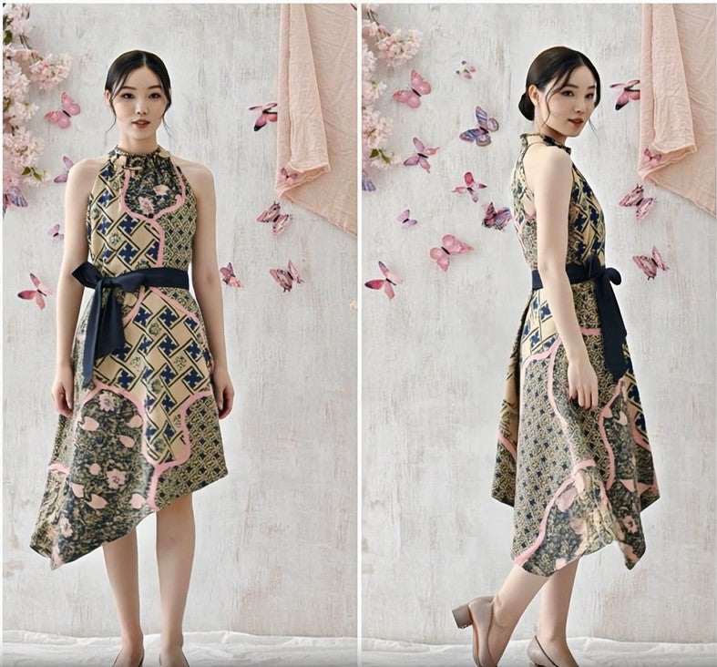 Women's Batik Halter Dress - Butterfly Grace