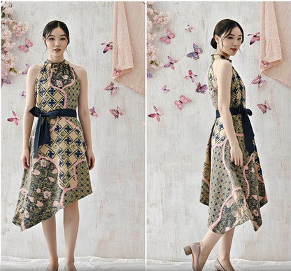 Women's Batik Halter Dress - Butterfly Grace