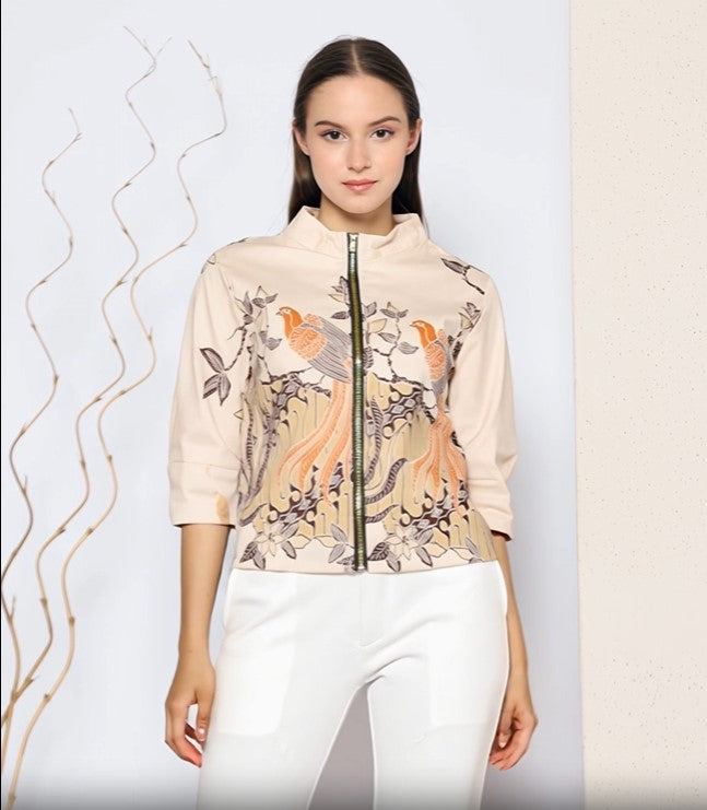 Women's Batik Bomber Jacket - Golden Phoenix
