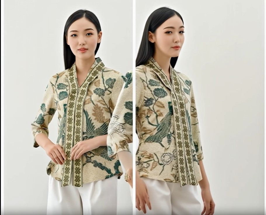Women's Batik Kimono - Peony Bird Paradise