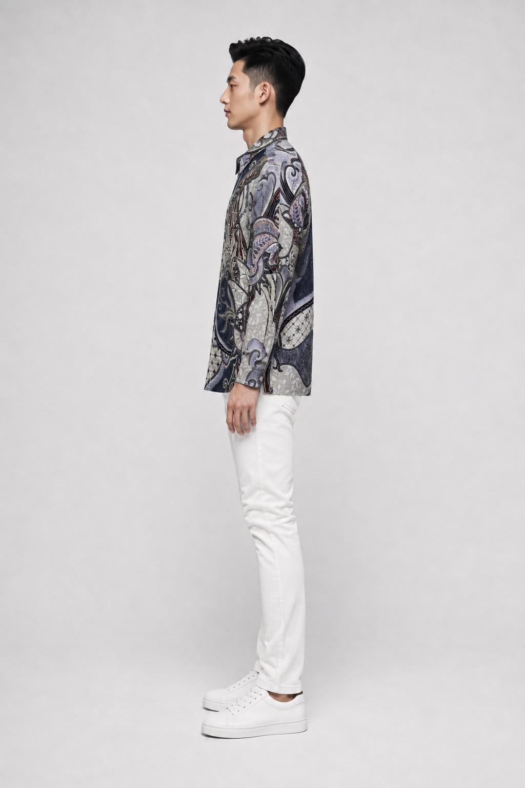 Mens Batik Shirt – Ivory Current | Long Sleeves